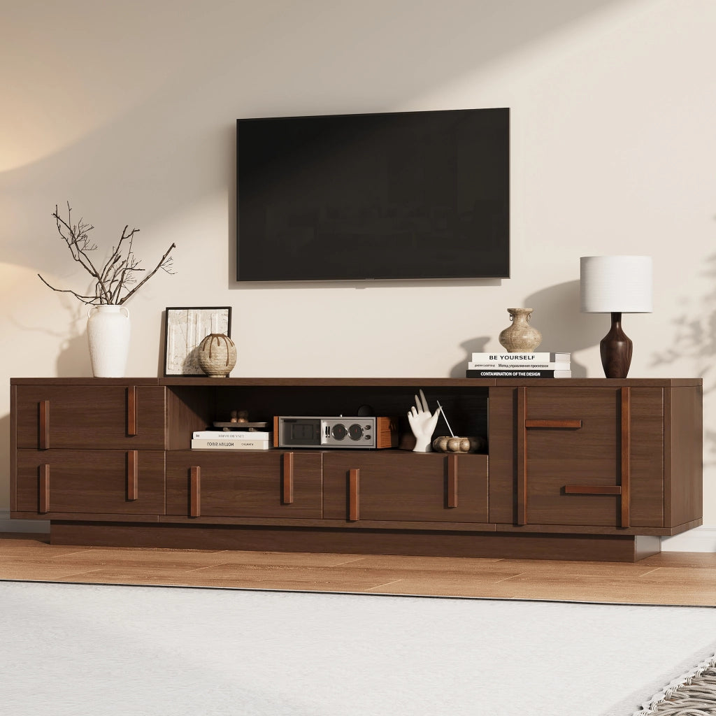 Mobile TV largo 180 cm in MDF con 4 cassetti e vano chiuso, noce