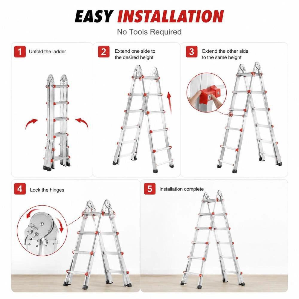 Telescopic Ladder With A-frame, 6230 Mm Compact Aluminum Extension Ladder, Multi-purpose Ladder, Step Ladder, Leaning Ladder, Folding Ladder For Homework, Stairs, Indoor And Outdoor Roofs, 150 Kg Load Capacity
