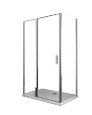Box doccia angolare parete fissa e porta battente e fisso in linea vetro 6 mm reversibile Misura Fisso 64-67 porta 117-120 (35+65)
