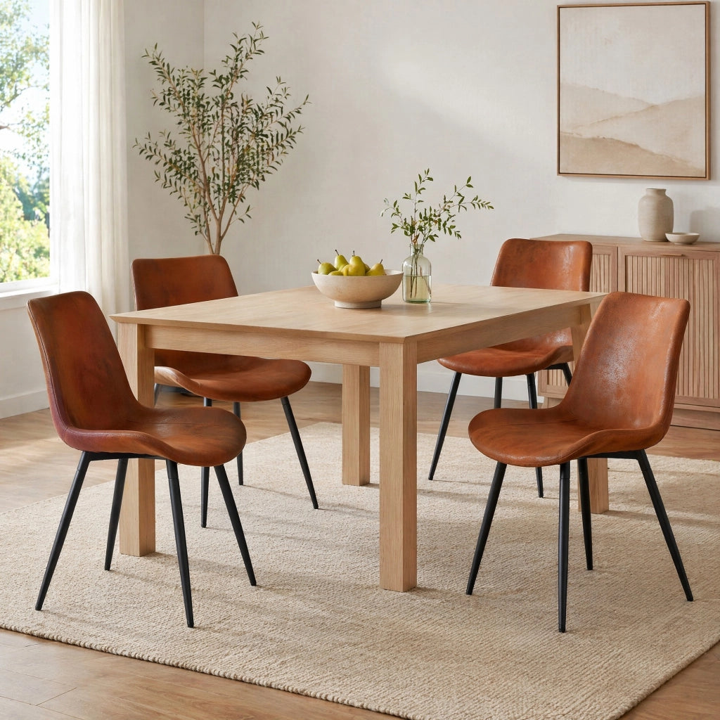 Set di 4 sedie da pranzo in tessuto tecnico traspirante con struttura in metallo nero, stile moderno