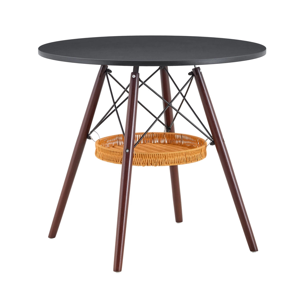Tavolo da pranzo rotondo Ø80 cm nero e noce con cestino