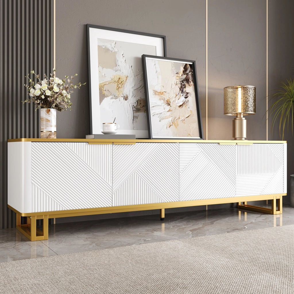 Mobile porta tv 160 cm bianco e oro con quattro ante