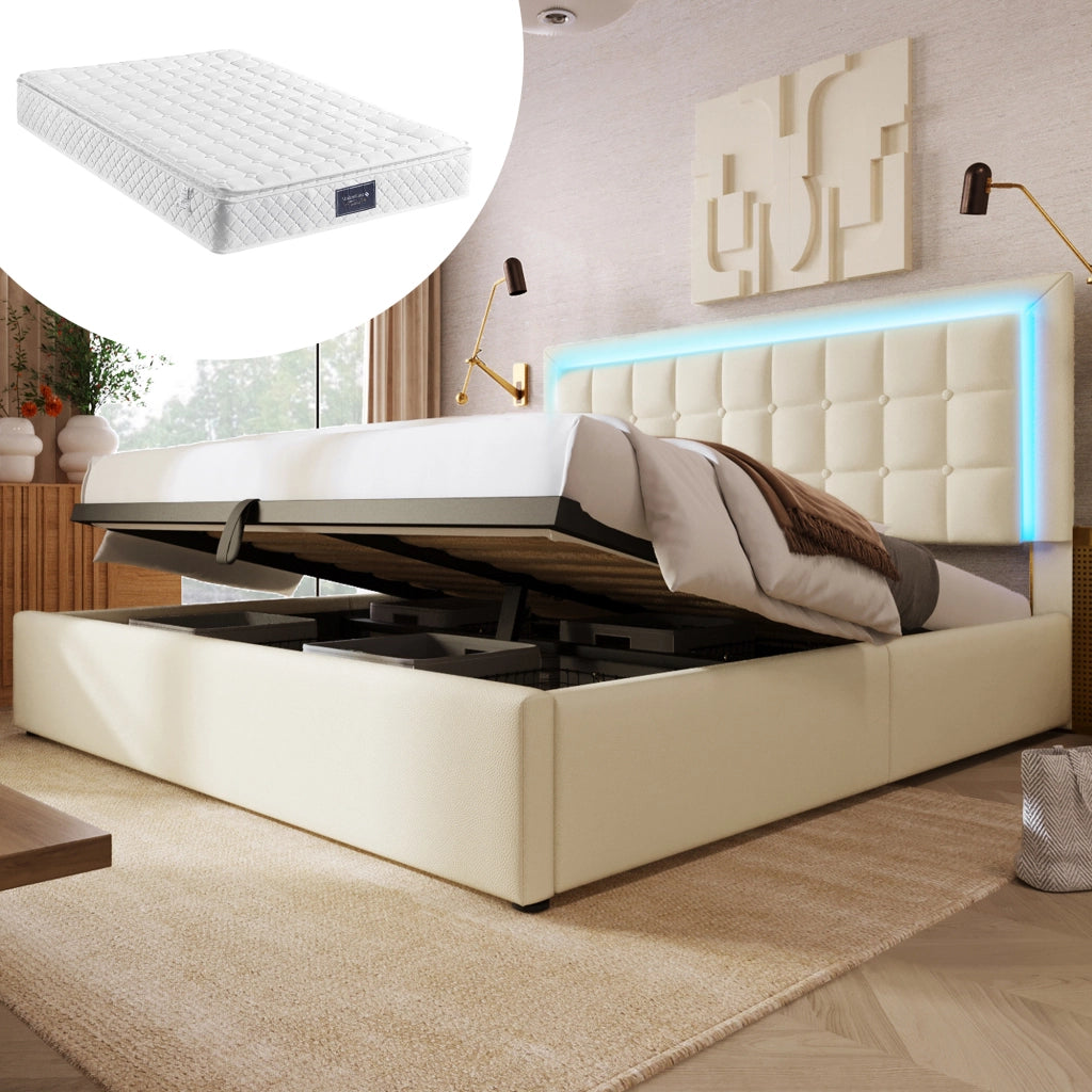 Letto matrimoniale contenitore 160x200 cm con materasso e LED