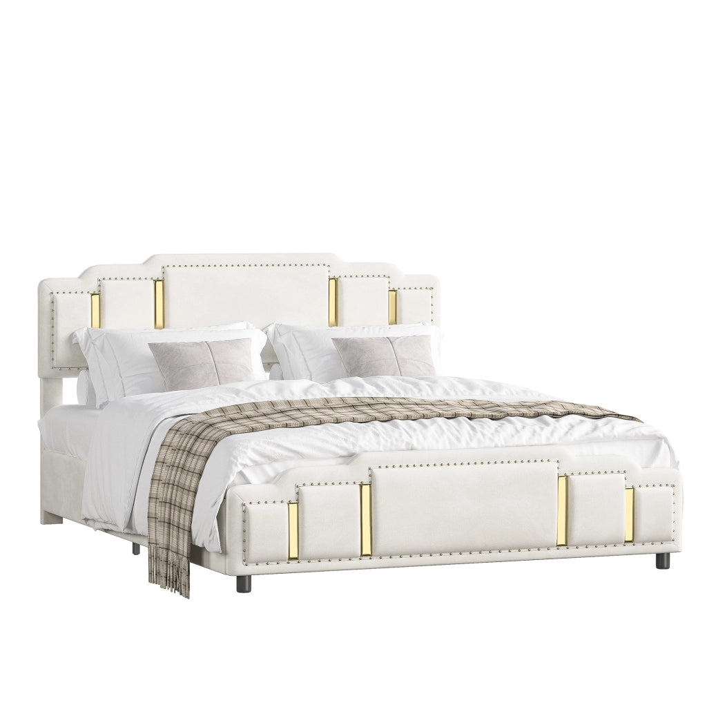 Letto imbottito idraulico 140x200 cm in velluto beige