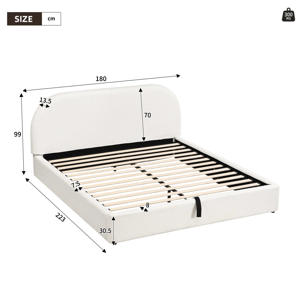 Letto imbottito contenitore beige in bouclé
