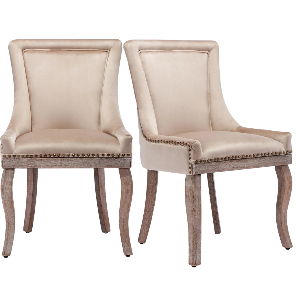 Set di 2 sedie da pranzo 55x61x91 cm in velluto beige, imbottite e stabili