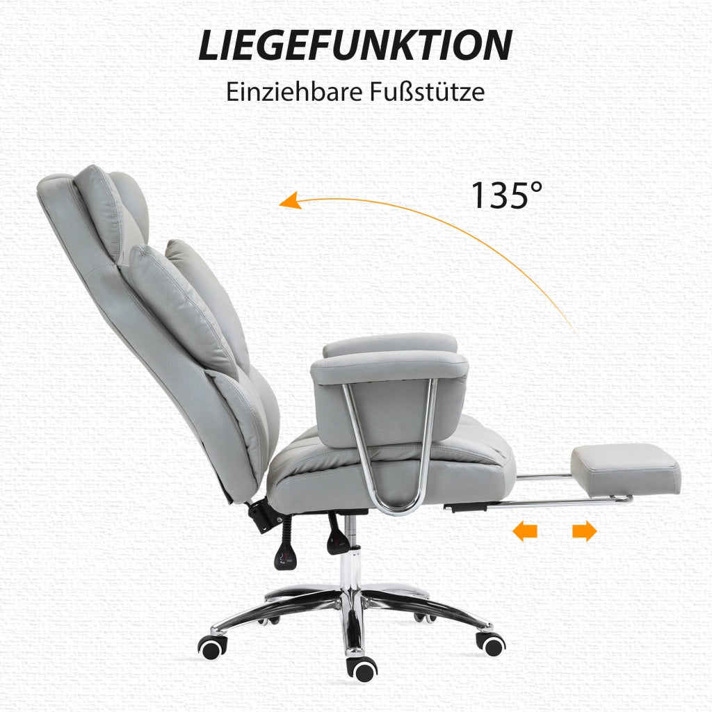 Sedia da ufficio ergonomica reclinabile con poggiapiedi e seduta girevole imbottita in schiuma grigio chiaro