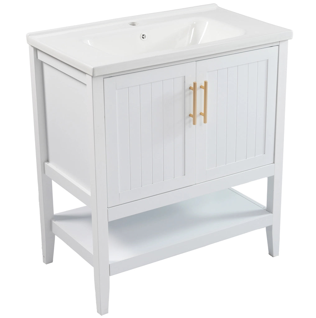 Mobile bagno con lavabo in ceramica da 80 cm colore bianco con base e maniglie moderne