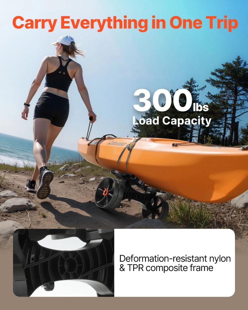 Carrello per Kayak e Canoe Carico 136,1 kg JH-P001 con Ruote in Gomma 25,4 cm e Cinghia a Cricchetto Resistente e Portatile per Tavole da Surf