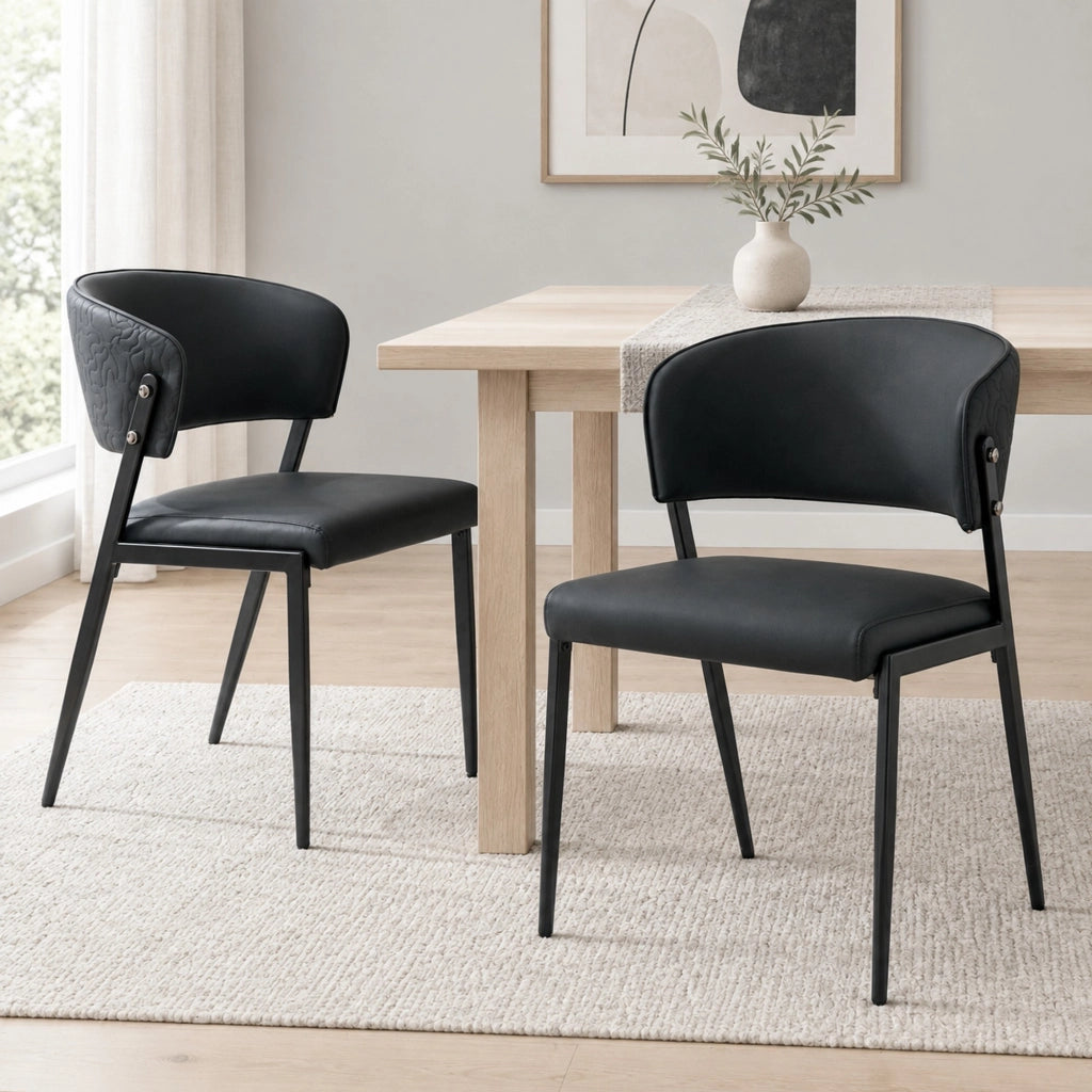Sedia da pranzo moderna in PU nero con schienale ergonomico