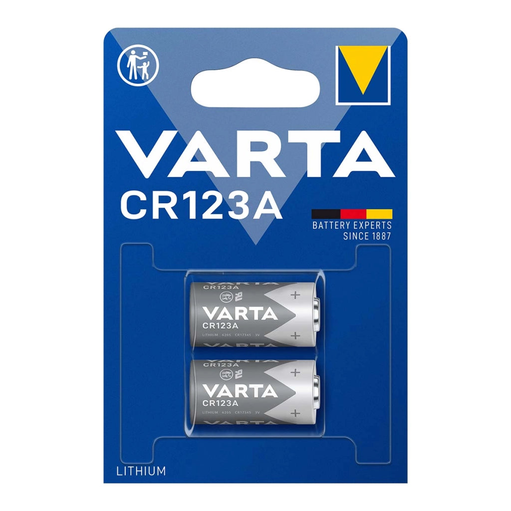Set di 2 Batterie al Litio 3V CR123A 1430 mAh per Dispositivi Elettrici Argento Varta