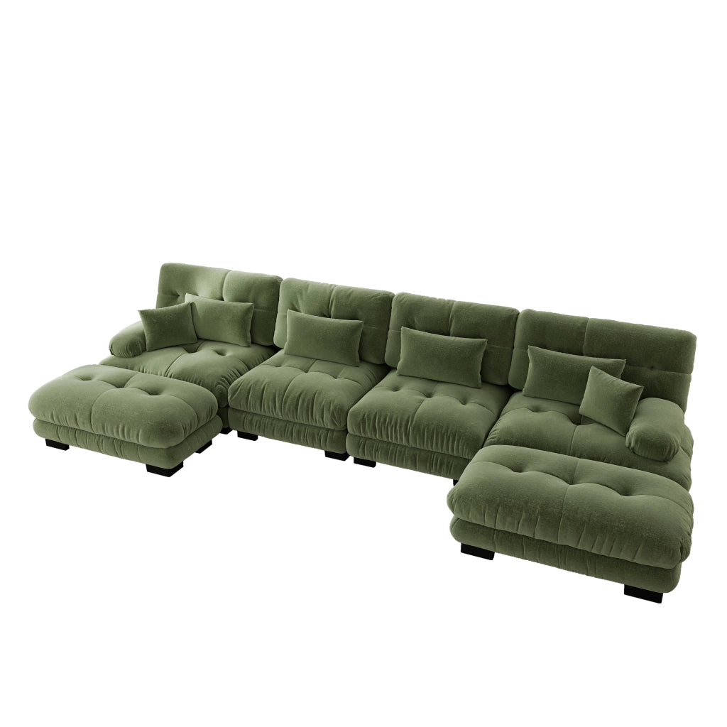 Divano Angolare a U 4 Posti con Pouf ¨C MINIMAL ¨C Chenille, Verde