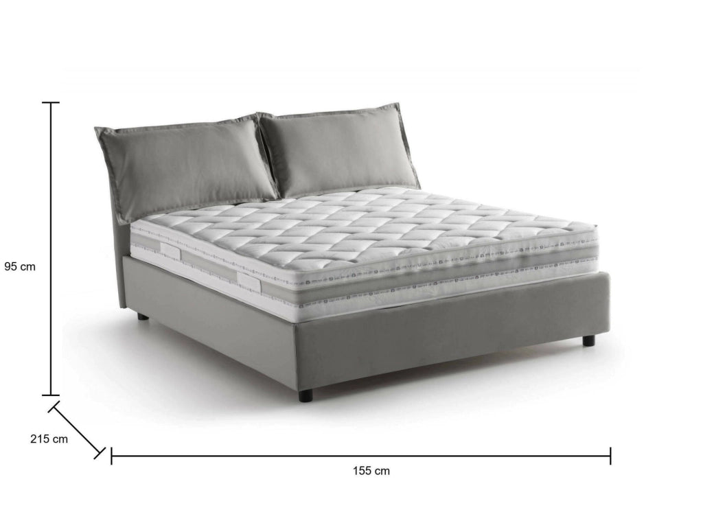 Letto matrimoniale Annica, Letto contenitore con rivestimento in tessuto, Made in Italy, Apertura frontale, con materasso cm 140x200 incluso, Grigio