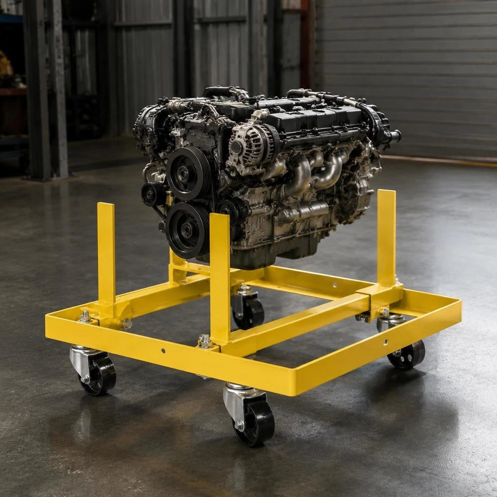 Engine Stand/lifting Trolley (340 Kg Load Capacity) With Adjustable Width And Length, Heavy-duty Steel Engine Mount With 4 Swivel Casters And 2 Ratchet Straps, Suitable For Most Engines
