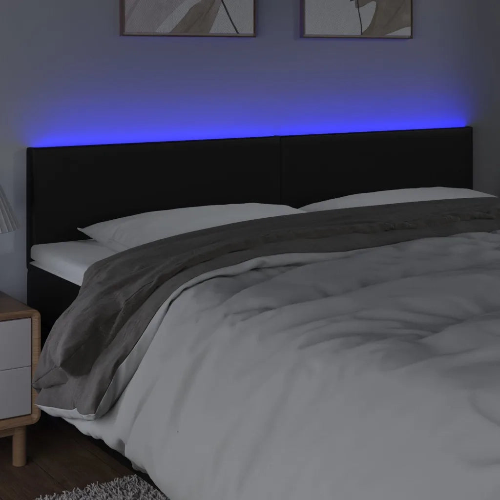 Testiera | Testata a LED Nera 160x5x78/88 cm in Similpelle