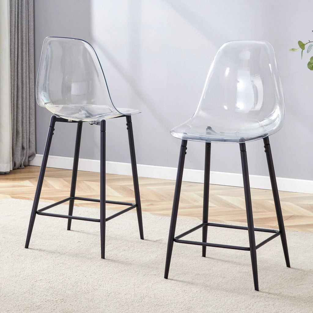 Set 2 Sgabelli da Bar Trasparenti, Design Moderno con Struttura in Metallo Argento/Oro/Nero, per Cucina, Bar o Sala da Pranzo (Solo Sedie, senza Tavolo)