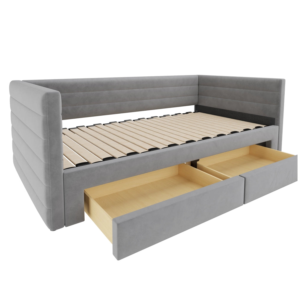 letto imbottito cotone e lino grigio 90 x 190 cm