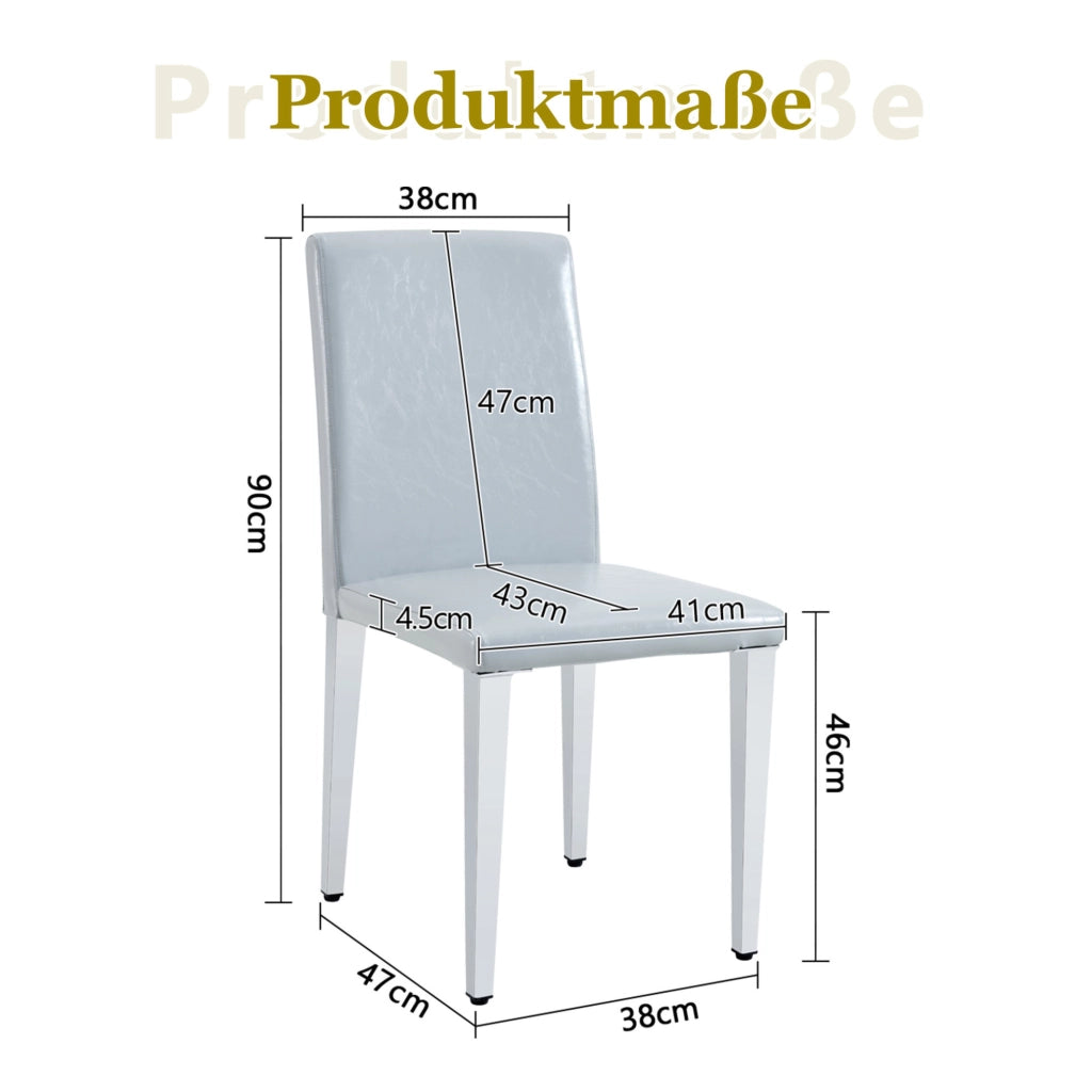 SEDIA da pranzo moderna Set da 4 pezzi 90 cm PU grigio chiaro e metallo argento