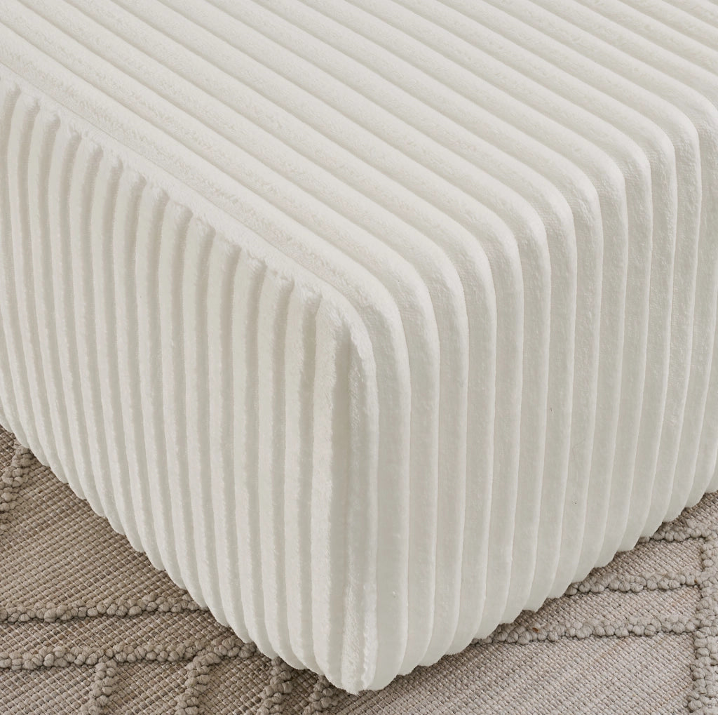 Divano 2 posti multifunzione in tessuto a coste beige con portabicchieri e tasca laterale