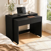 Scrivania pieghevole 2 in 1 nera con ruote e 2 cassetti