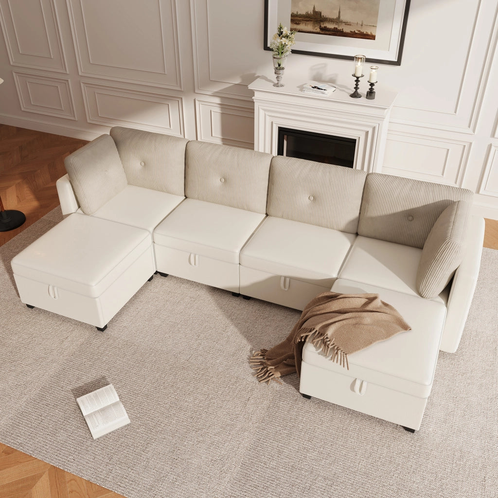 Divano Modulare a U con Contenitore; Beige
