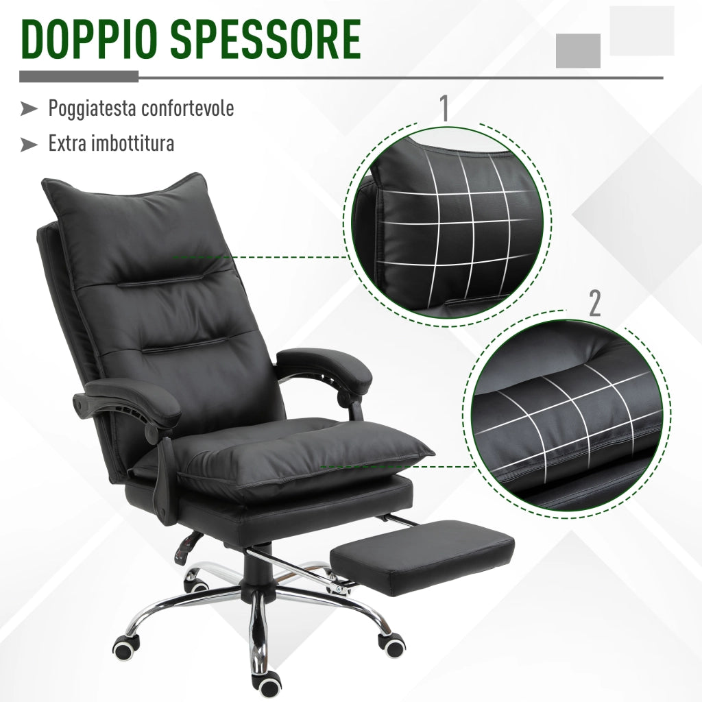 Sedia Ufficio Ergonomica Reclinabile 155¡ã con Poggiapiedi, Sedia Scrivania in Finta Pelle Facile da Pulire, Braccioli Imbottiti, Girevole e Altezza Regolabile, Nero