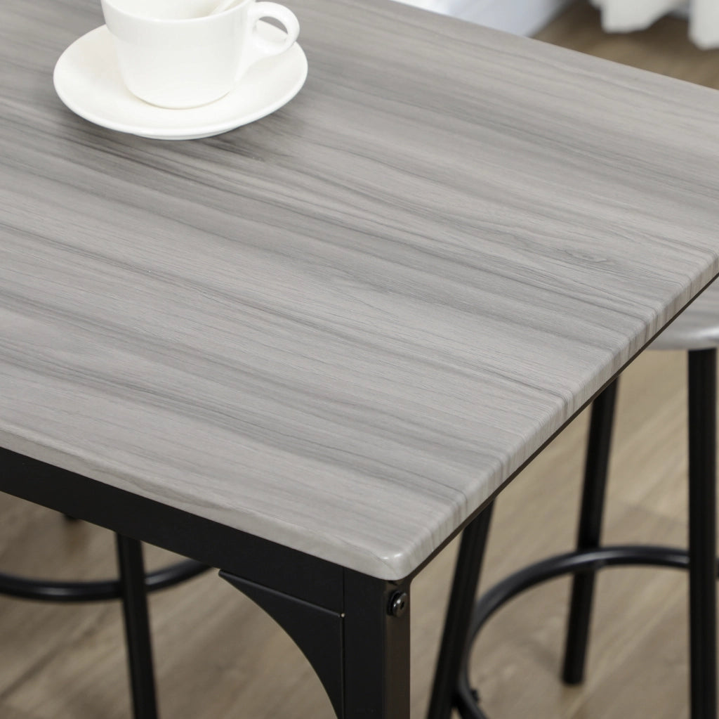 Set tavolo bar con 4 sgabelli in MDF e metallo grigio