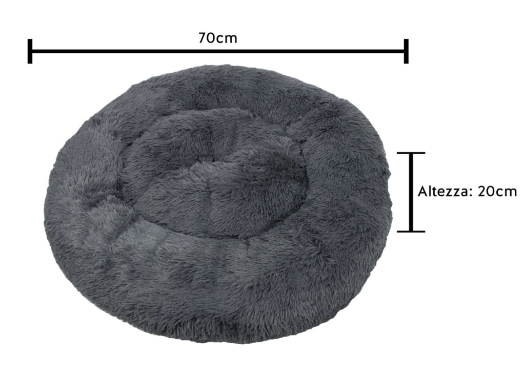 Cuccia Cane Gatto Cuscino Peloso Morbido Peluches Caldo Rotondo Ciambella Animali Fluffy - Grande - Grigio Chiaro