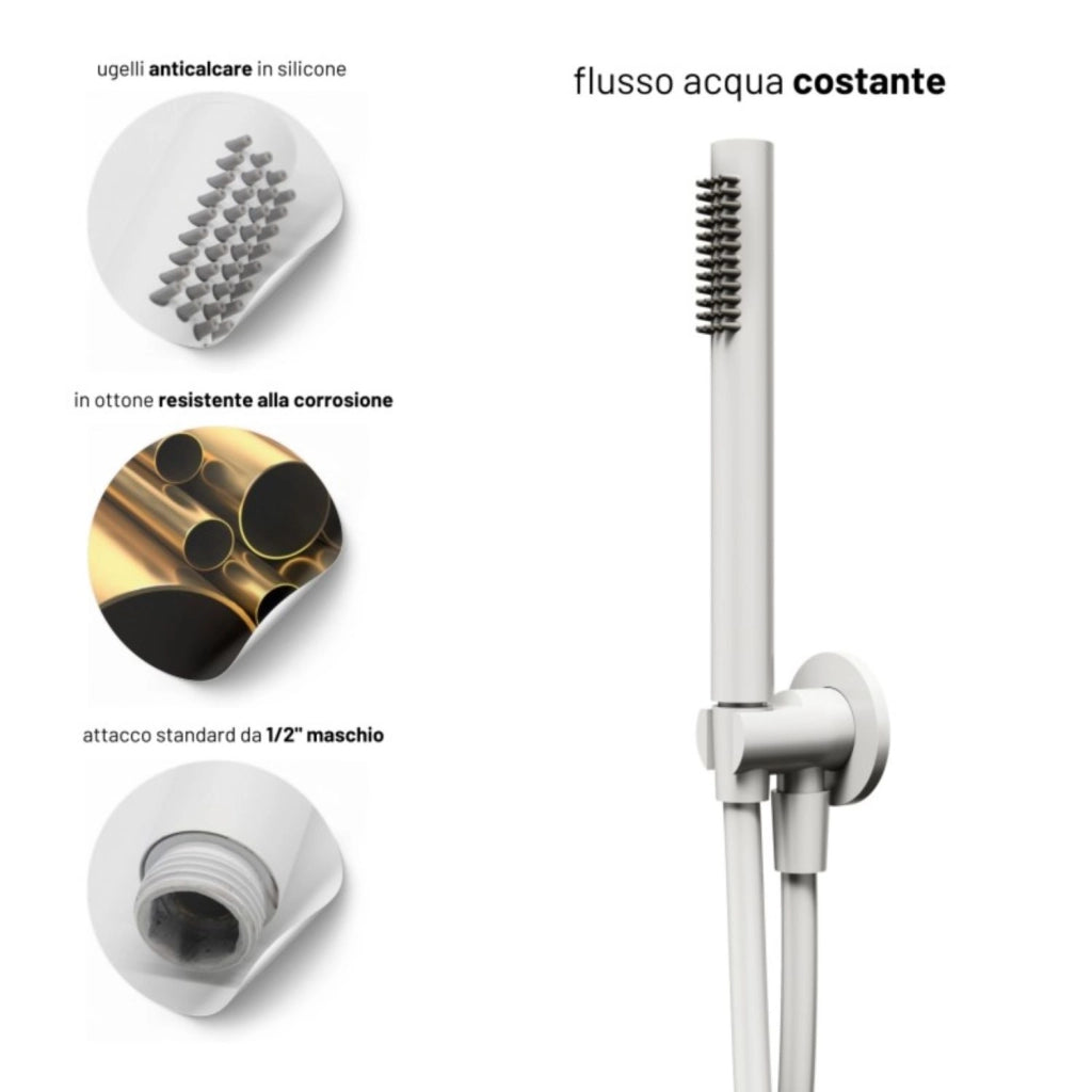 Set per doccia soffione tondo in acciaio inox 250 millimetri color bianco opaco *** finitura- bianco opaco tondo, con...