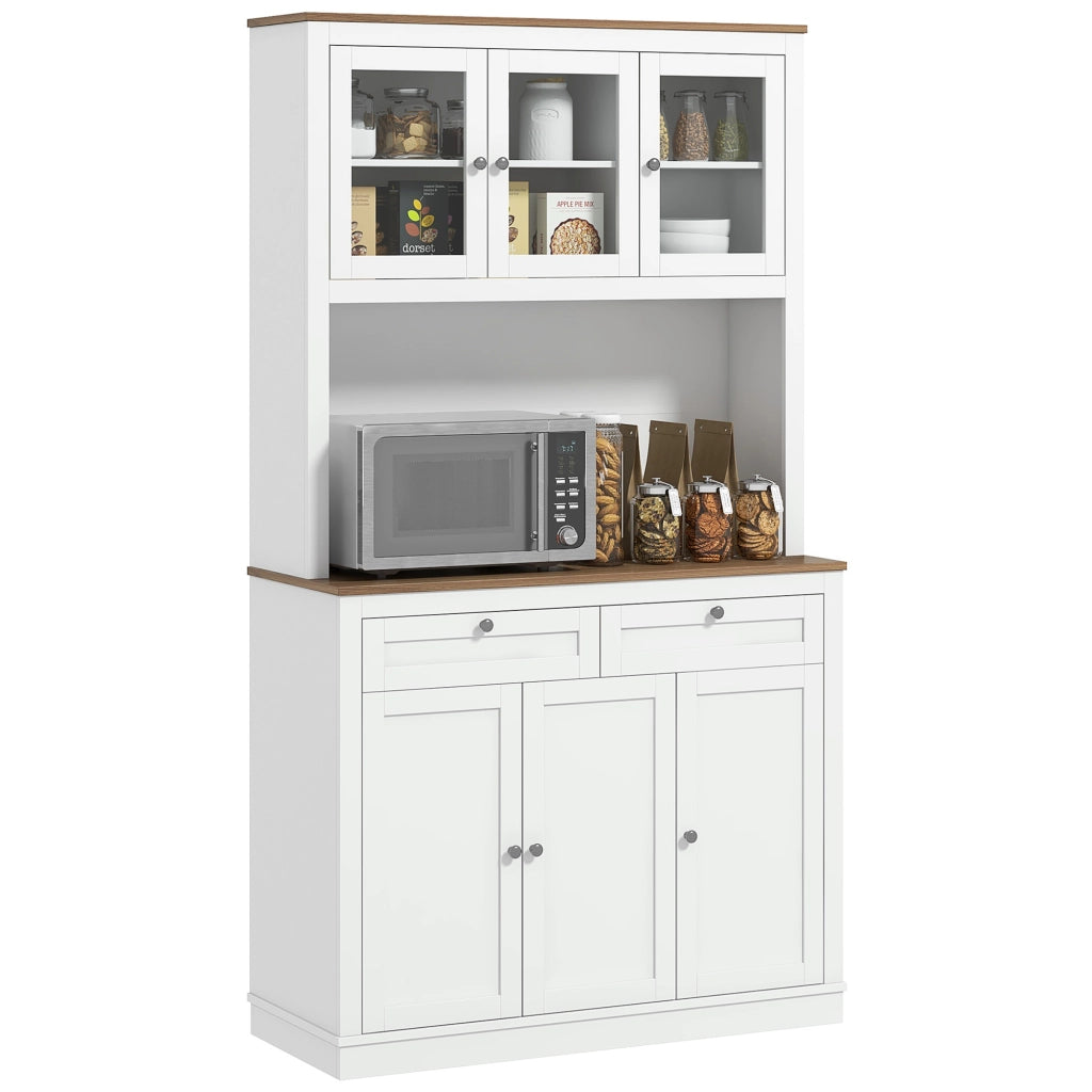 Armadio Cucina con Ante a Vetro, 2 Cassetti e Ripiani ¨C zephmum ¨C Bianco 100x40x180 cm