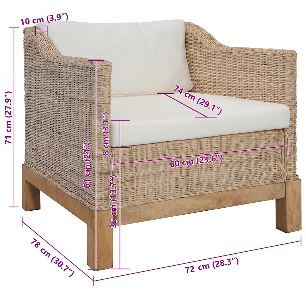 Poltrona con Cuscini in Rattan Naturale 283075