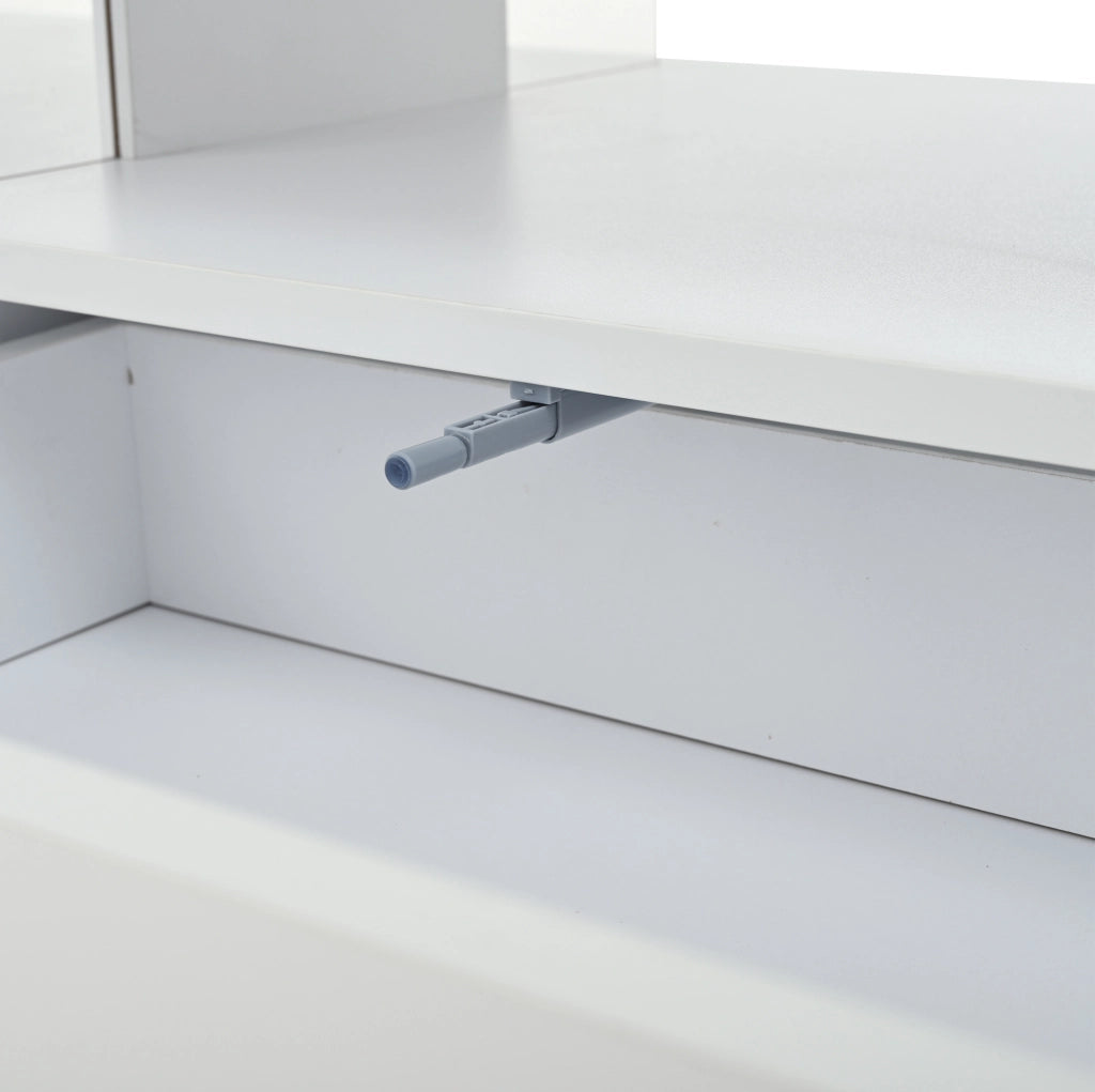 Tavolino da salotto sollevabile 100 x 50 x 46 cm bianco con 2 cassetti e LED