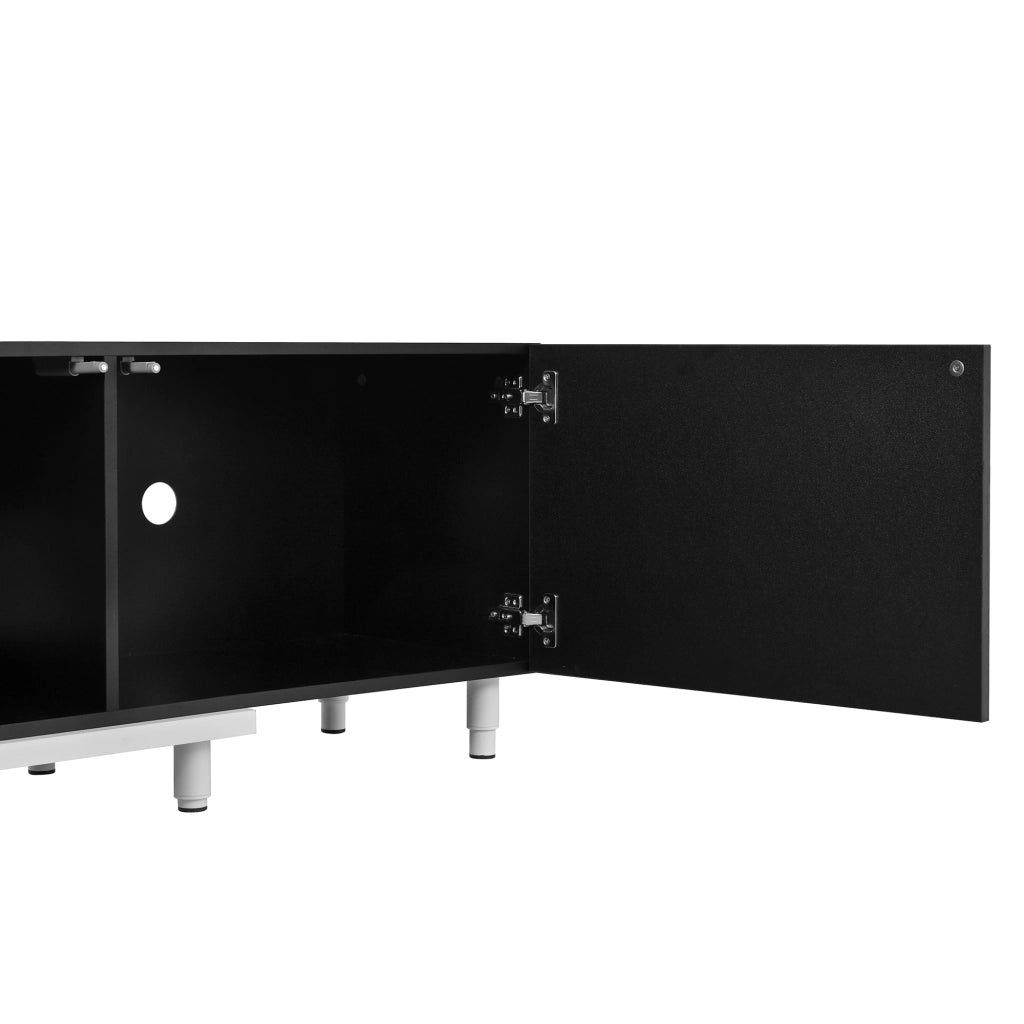 Mobile TV estraibile con 3 ante lucide, piedi in metallo, cerniere silenziose, design moderno, ampio spazio contenitivo