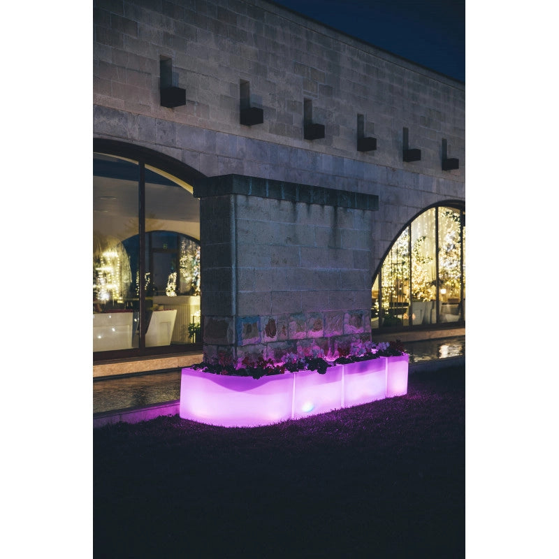Vaso Fioriera luminosa angolare moderna di design 160x35 H50 in polimero resistente con LED multicolor per interno ed esterno - Made in Italy