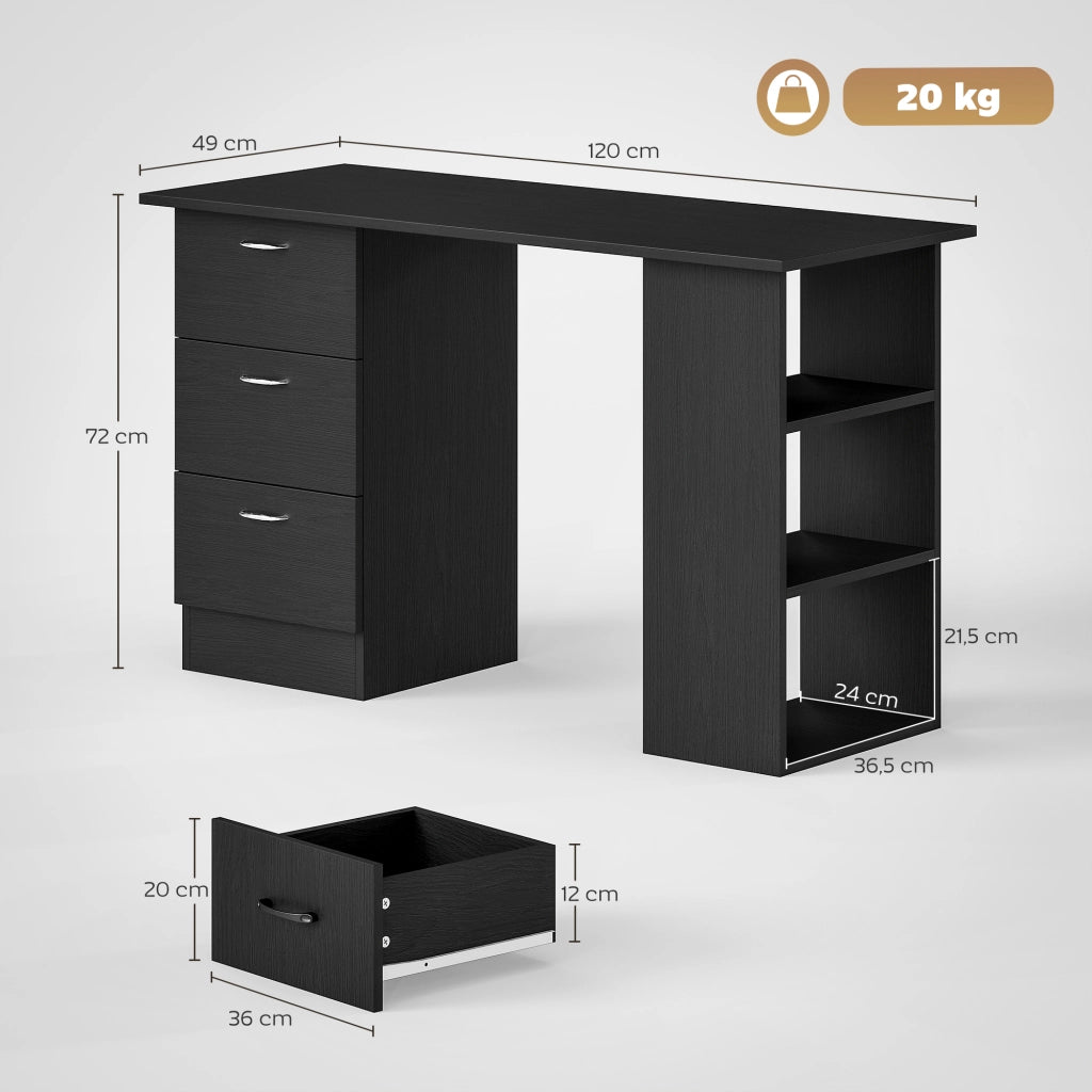 Scrivania con scaffali e cassetti ¨C Zephmum ¨C Nero 120x50x