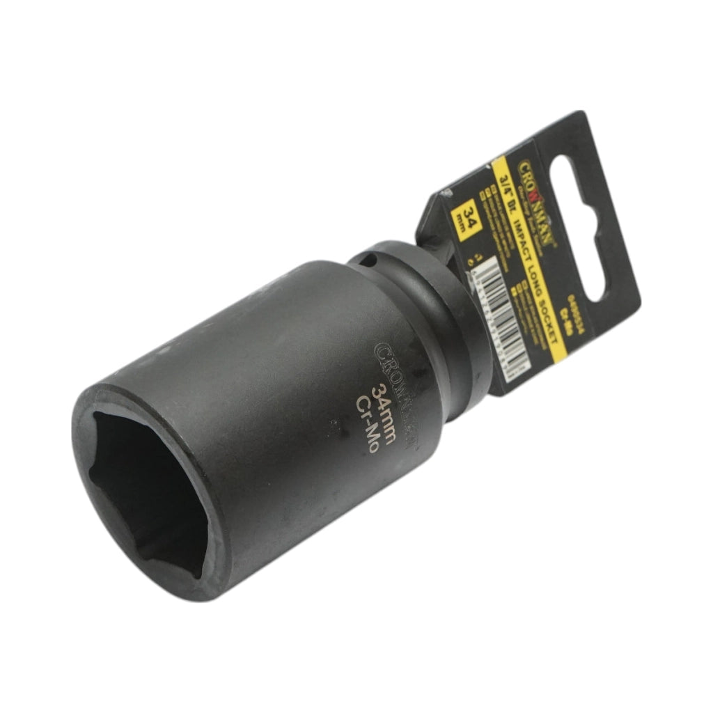 Chiave a bussola a percussione lunga 34 mm, attacco quadro da 3/4 di pollice, materiale Cr-Mo, norma DIN 3121, industriale Crownman