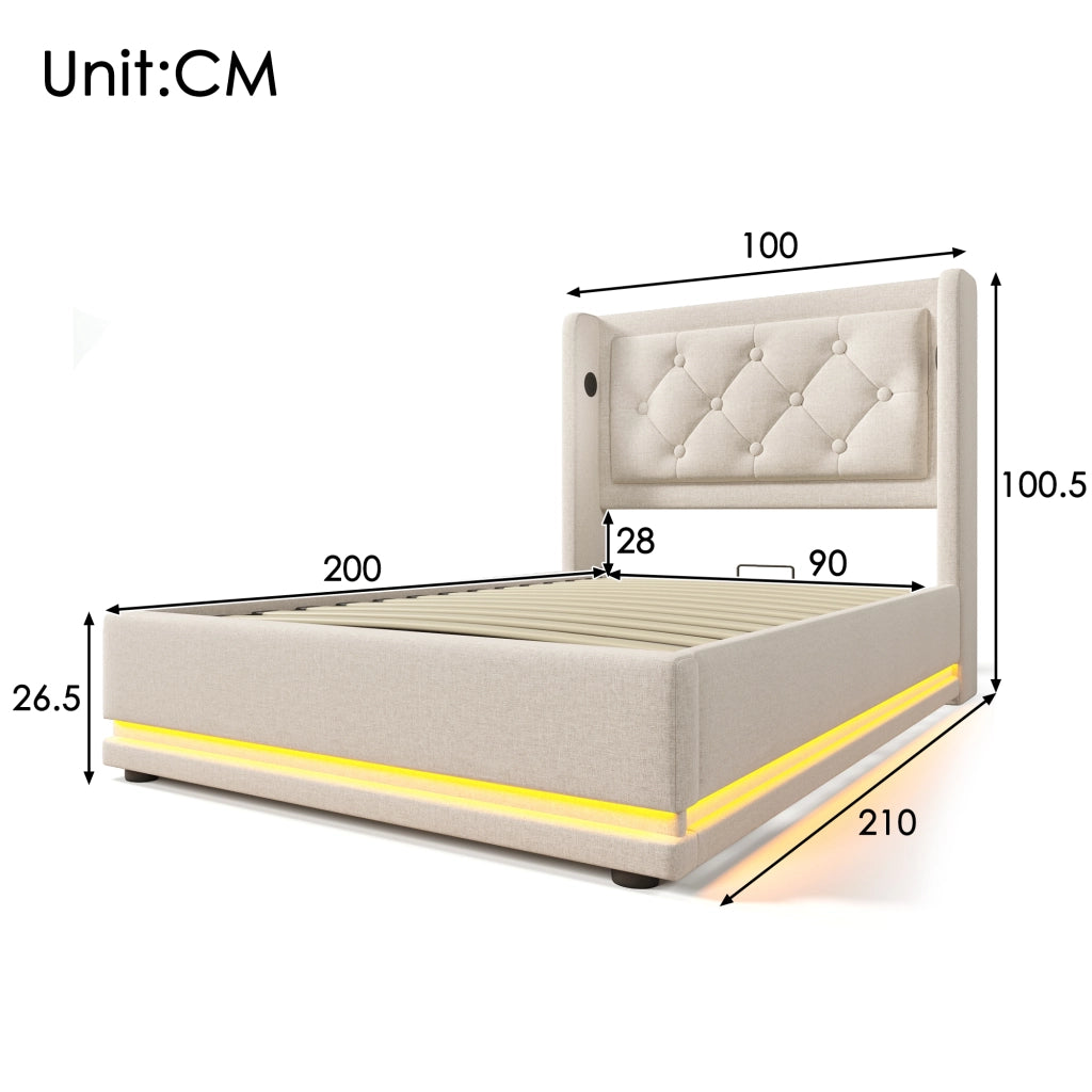 Letto singolo contenitore beige 90x200 cm
