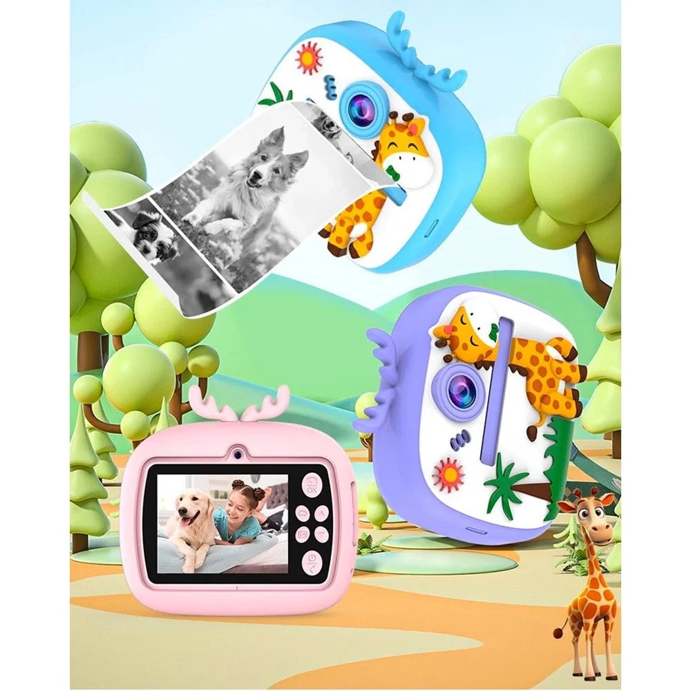 Trade Shop - Fotocamera Per Bambini Con Stampa Istantanea Termica Per Foto Video Batteria Ricaricabile -