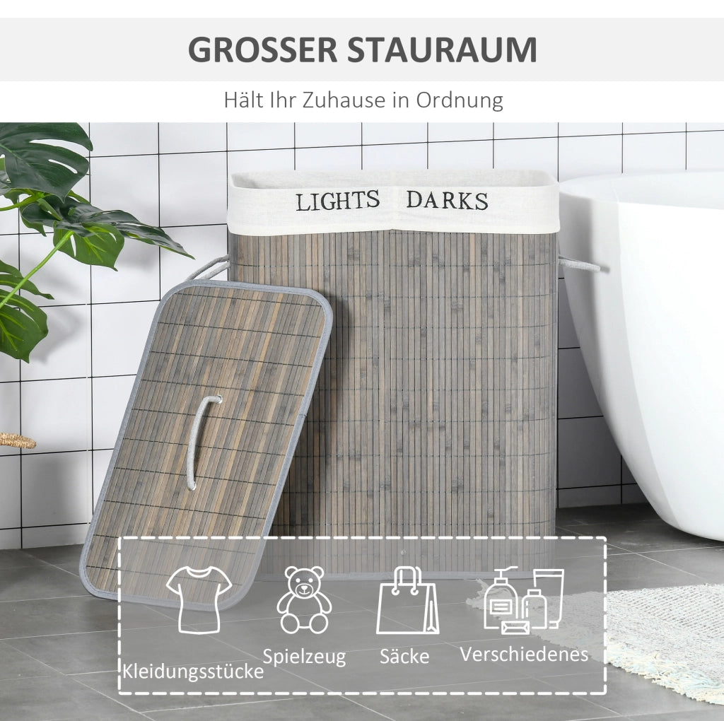 CONTENITORE PORTABIANCHERIA 100 L con 2 scomparti bambù grigio