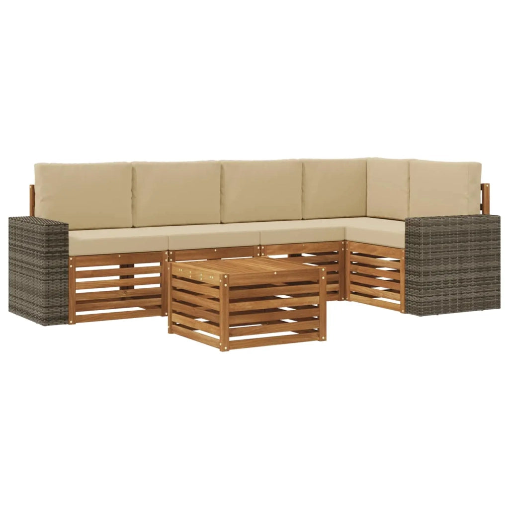 Set di divani da esterno 6 pz Naturale e Beige Poliestere 3384399