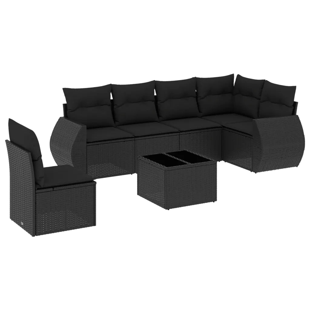 Set Divani da Giardino con Cuscini 7pz Nero Polyrattan