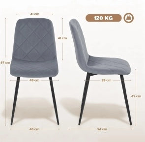 Set 4 Sedie da Pranzo Grigie con Schienale in Acciaio