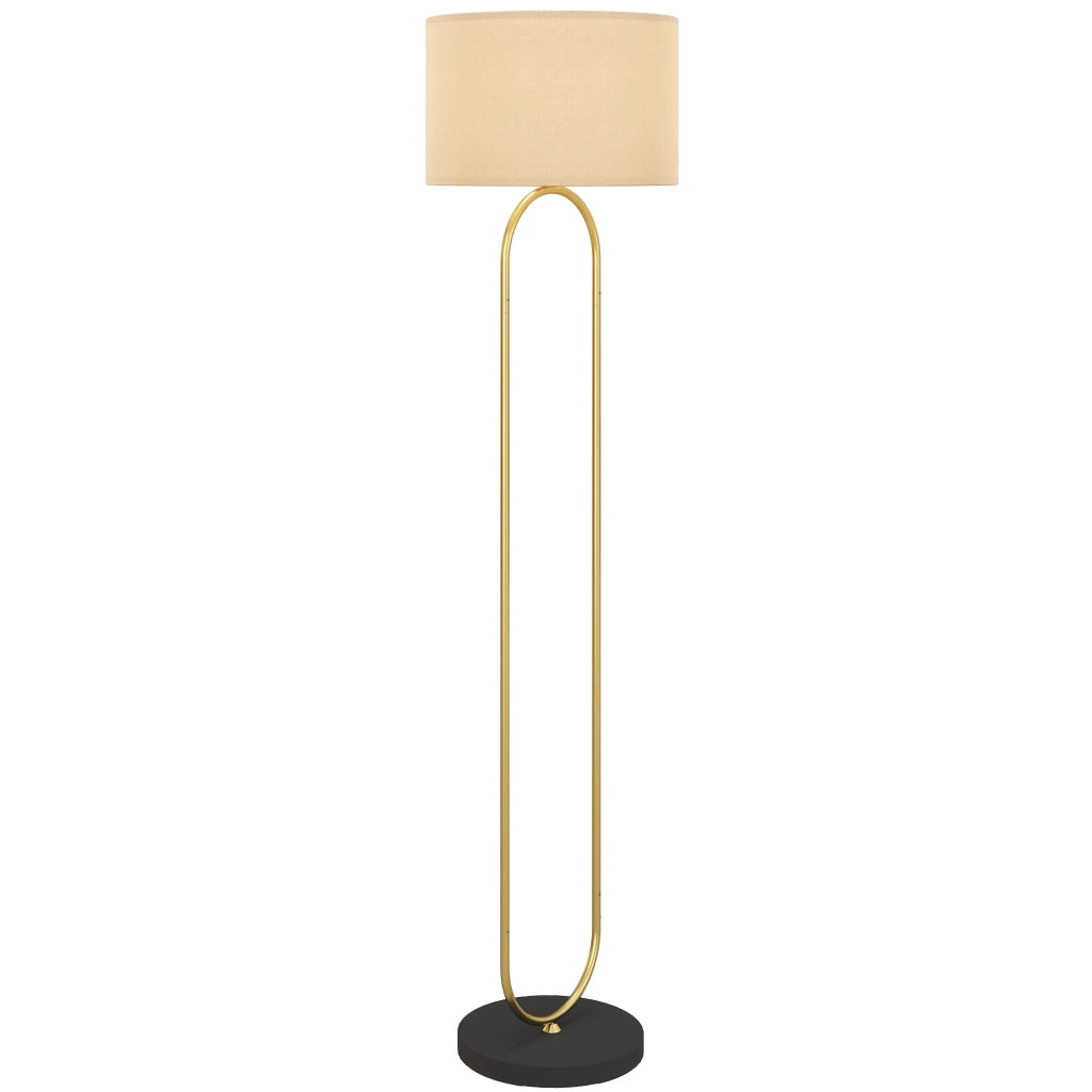 Lampada da terra con paralume in lino ¨C Xylo ¨C E27 dorato e nero 156 cm
