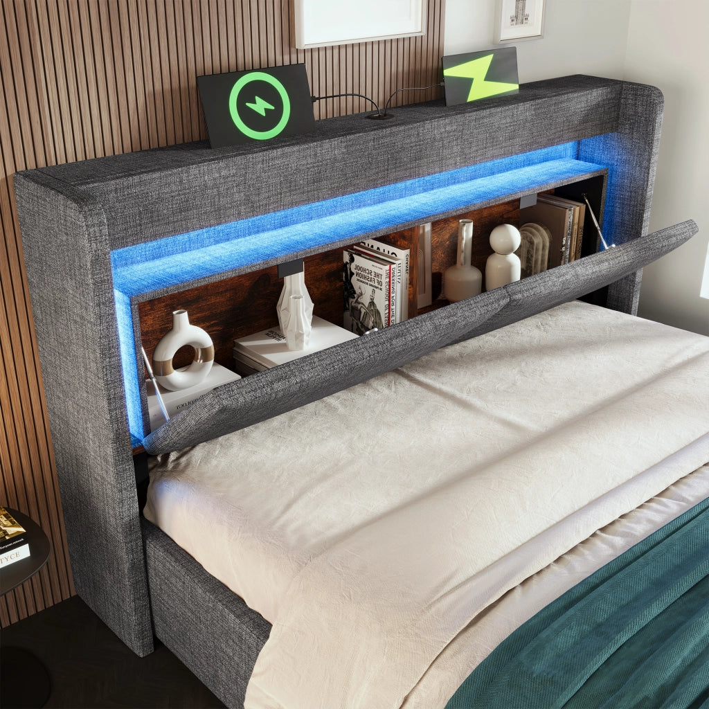 Letto imbottito 160x200 con materasso e contenitore idraulico