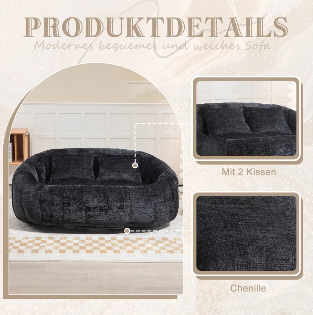 DIVANO SACCO 150x95x63 cm Chenille Nero 2 posti