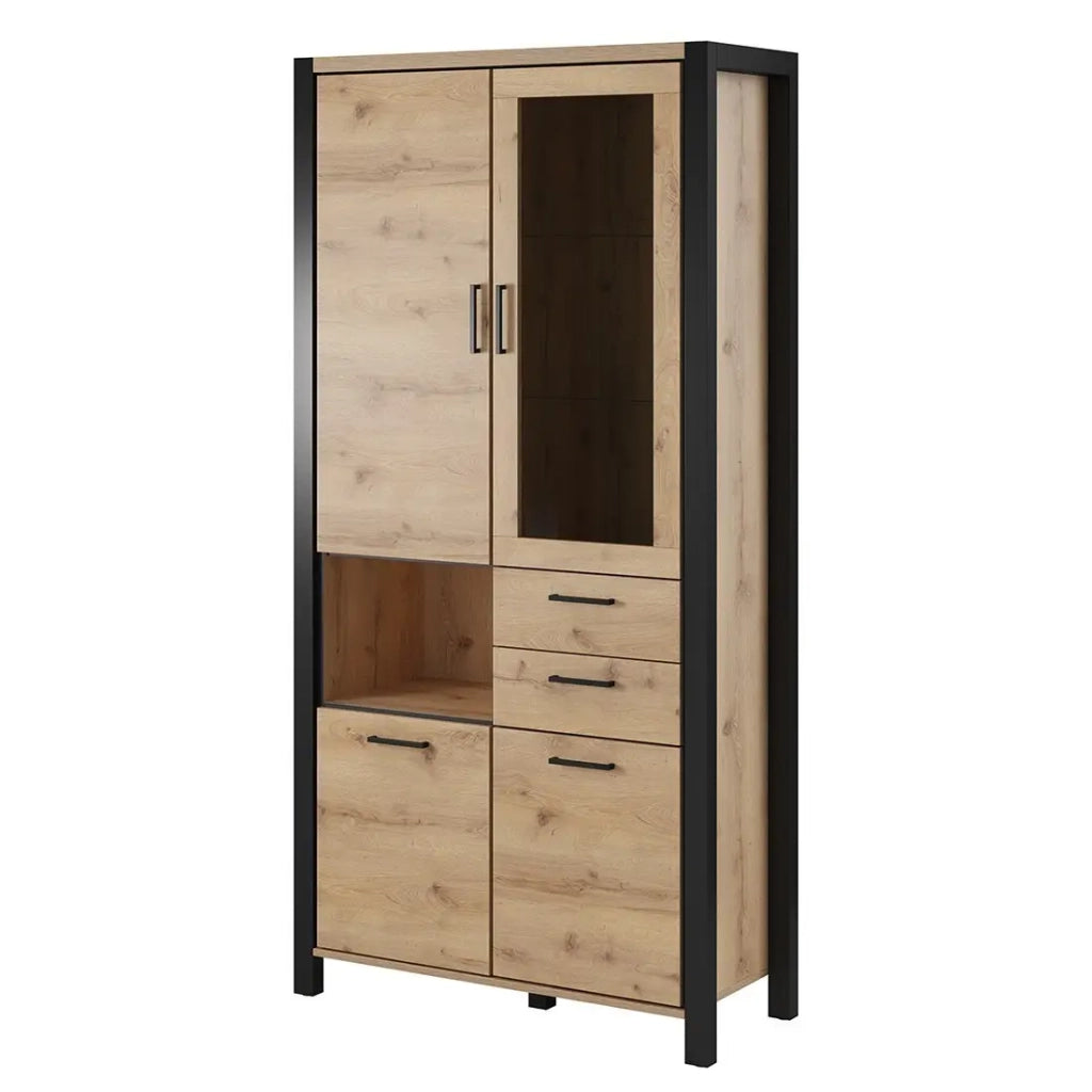 Vetrina alta XL collezione TIVORA. Colore quercia e nero