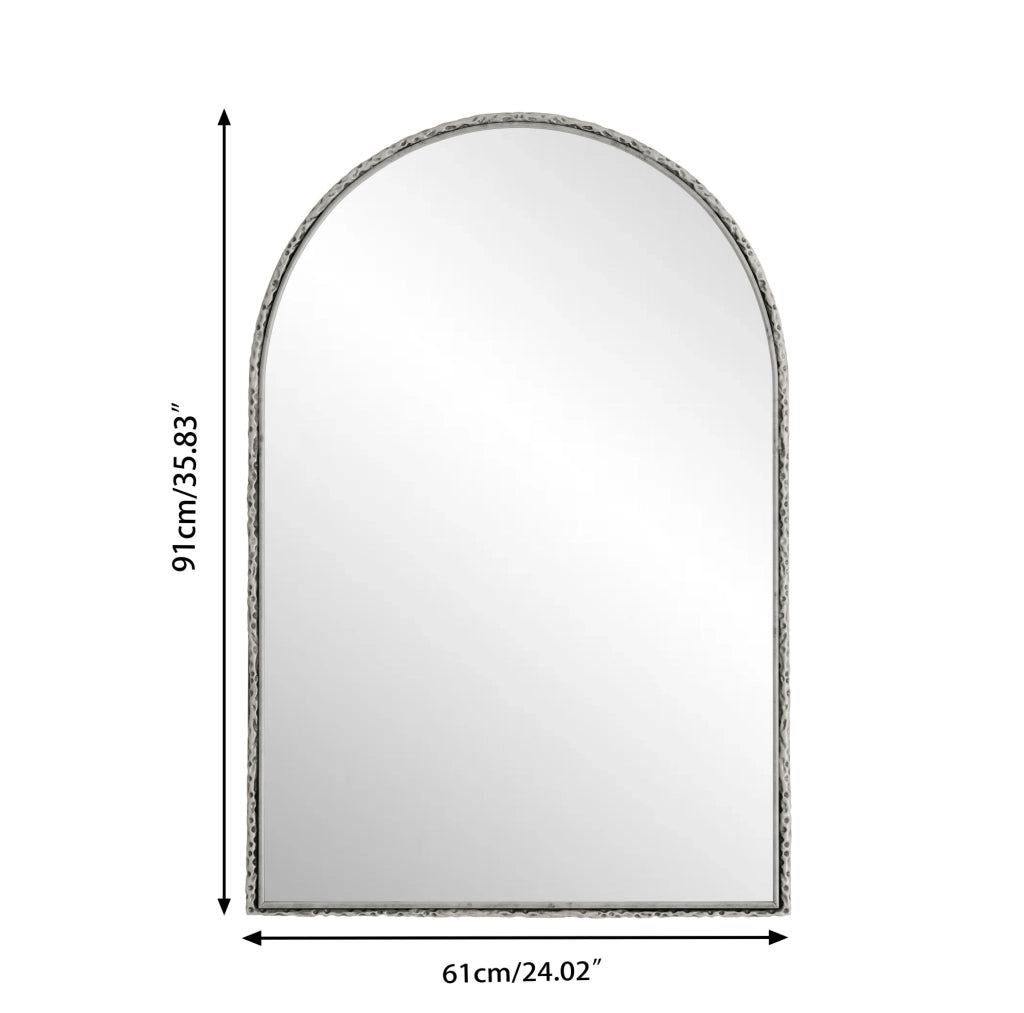 Specchio da parete ad arco in vetro temperato e ferro; argento