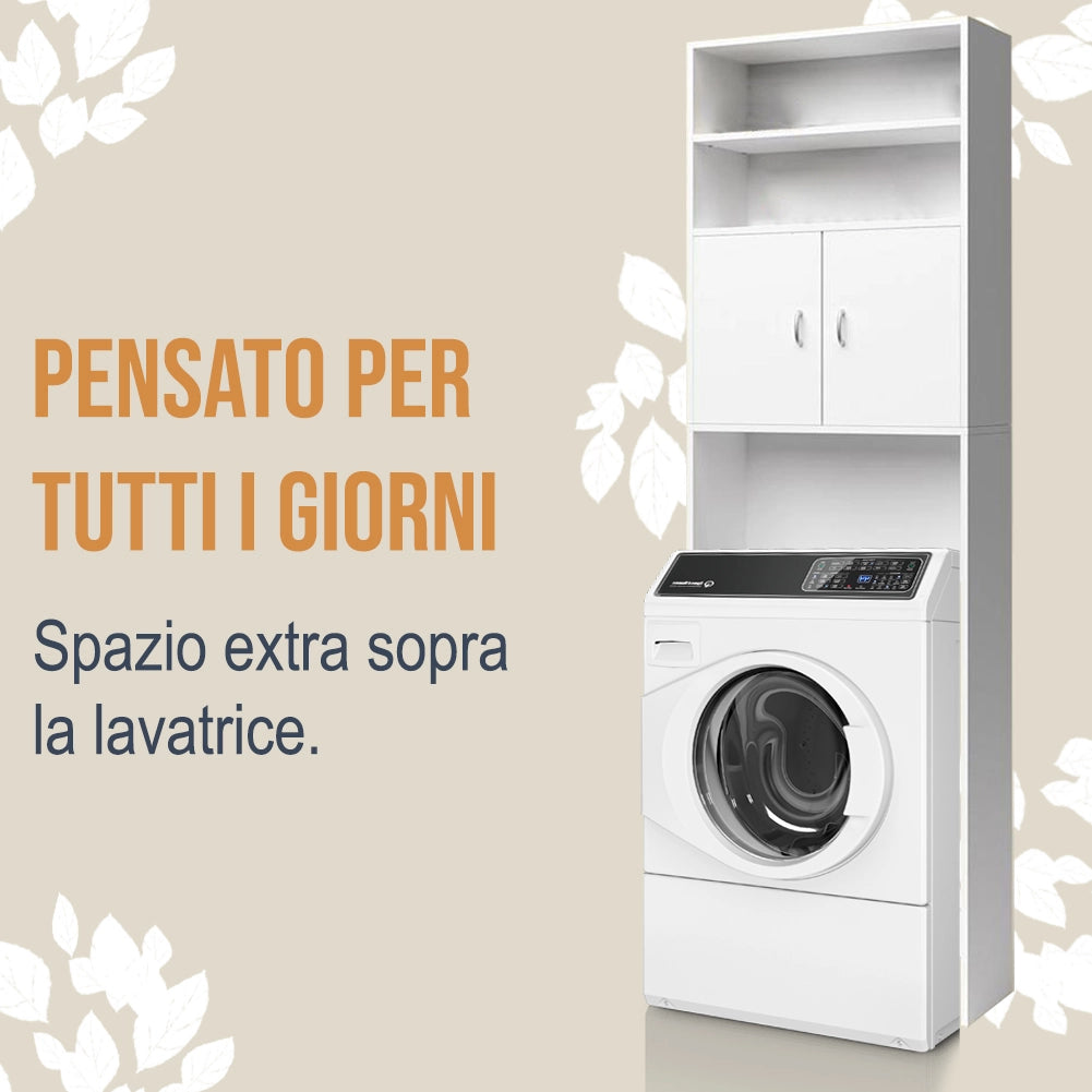 Mobile per Lavatrice Mobiletto da Bagno Armadio 2 Ante e 2 Ripiani 63x20x185cm