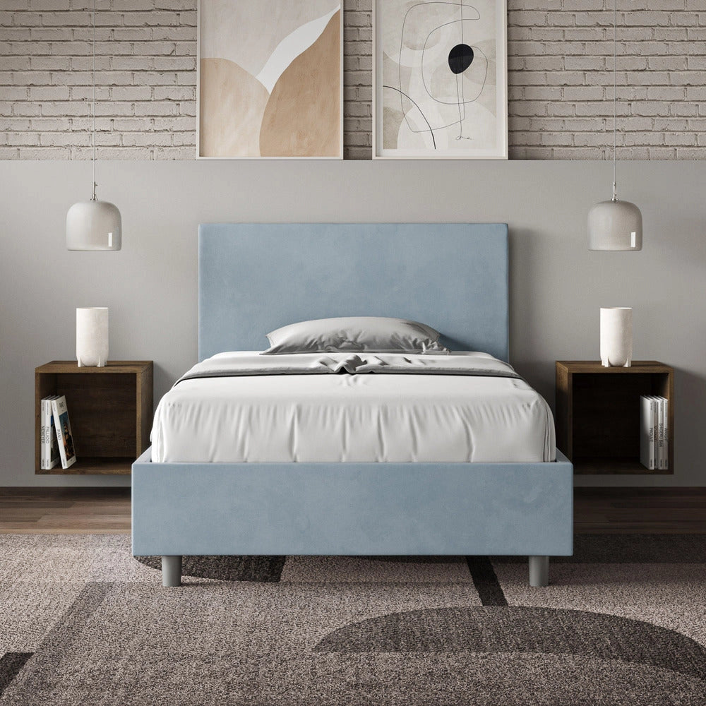 Letto 1 Piazza e Mezzo 130x200 cm con Rete e Contenitore Adele Azzurro