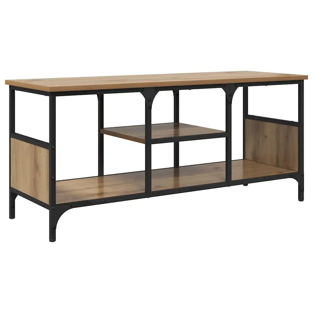 Mobile porta TV rettangolare rustico con vano contenitore 100 x 35 x 45 cm stile tradizionale legno di rovere lavorato a mano 02_0052726